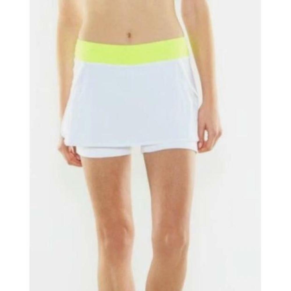 Lucy Activewear Breeze On By White Running Skort W Spandex Shorts White/Yellow L